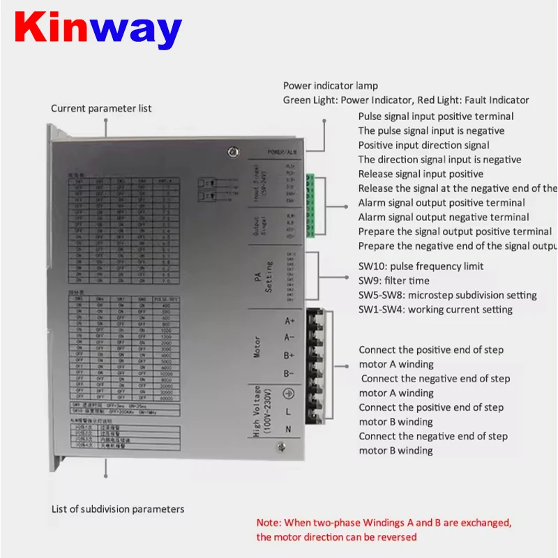 Драйвер шагового двигателя Kinway 220 В 7.0A LC3722D подходит для nema 34 42 шаговый двигатель