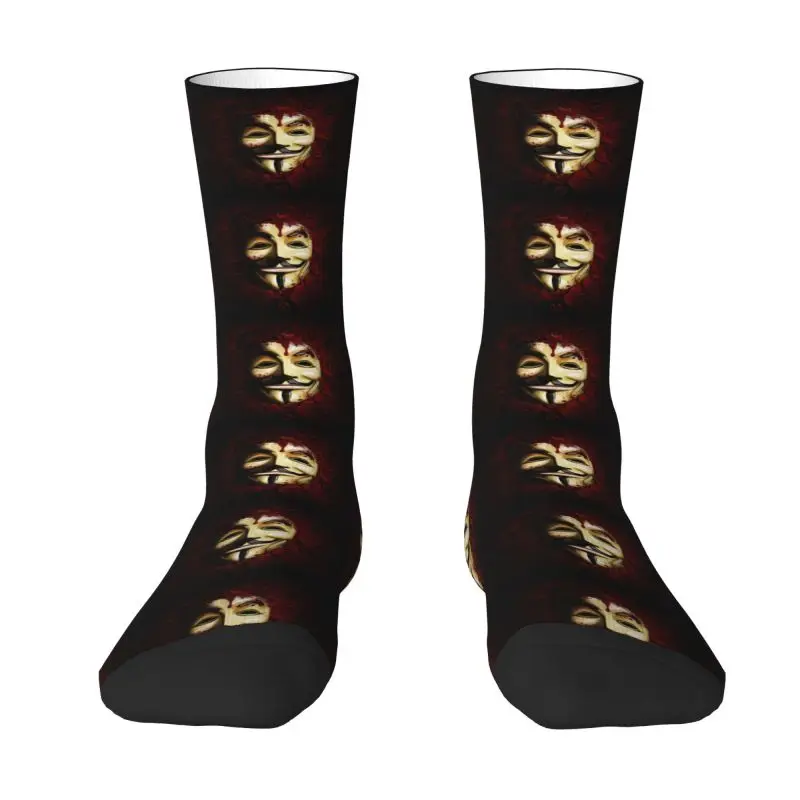 

V For Vendetta Anonimus Guy Fawkes Men's Crew Socks Unisex Fun 3D Print Grunge Straw Hat Dress Socks