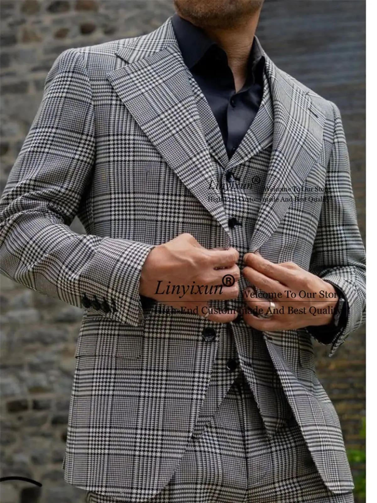 

Классический Клетчатый мужской костюм для свадьбы, смокинг для жениха с заостренным отворотом, комплект из 3 предметов, мужской блейзер для выпускного вечера, мужской костюм для жениха