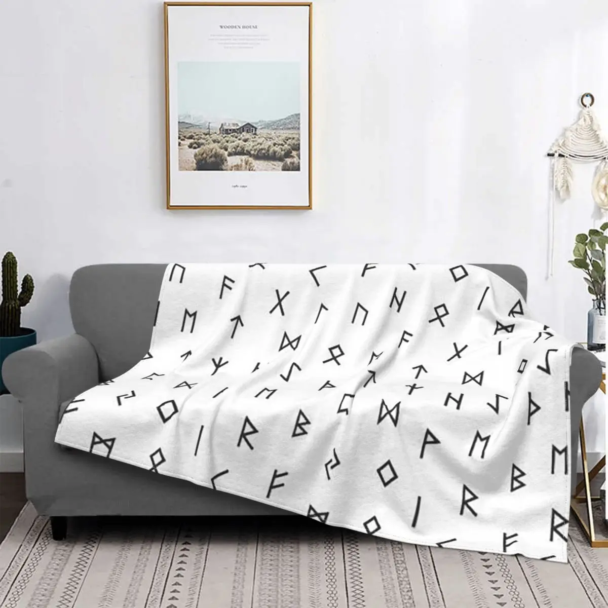 

Black Vikings Runes Blankets Coral Fleece Plush Spring Autumn Ultra-Soft Throw Blanket for Home Travel Plush Thin Quilt