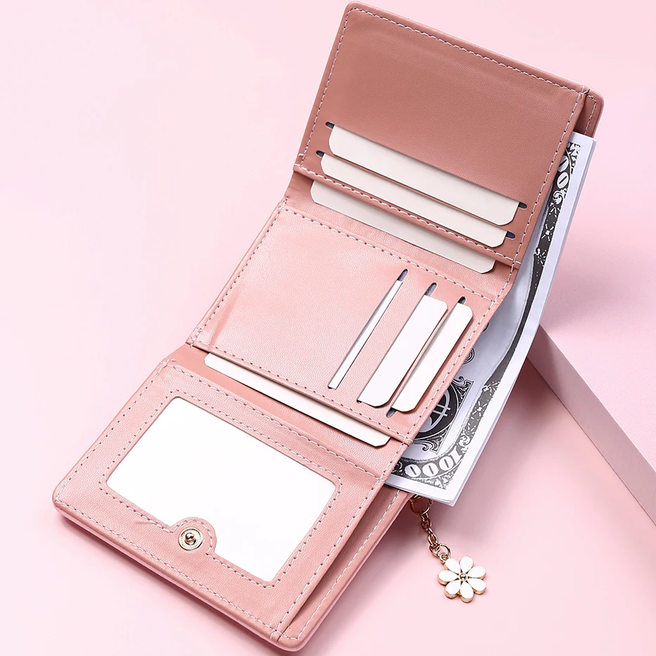 New Cute Flower Tassel Women Wallet Solid Color Large Capacity Short Girls Female Soft Small Coin Purse Card Holder Money Bag