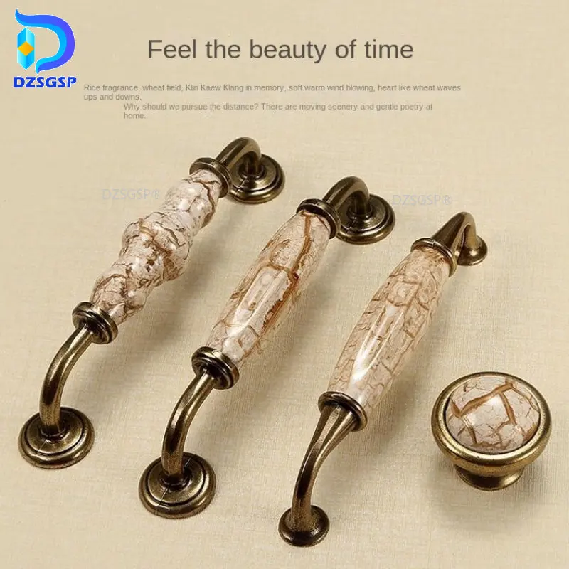 

Antique Bronze Crack Design Ceramic Handles Cabinet Pulls Zinc Alloy Drawer Knobs Wardrobe Door Handle European Furniture Handle