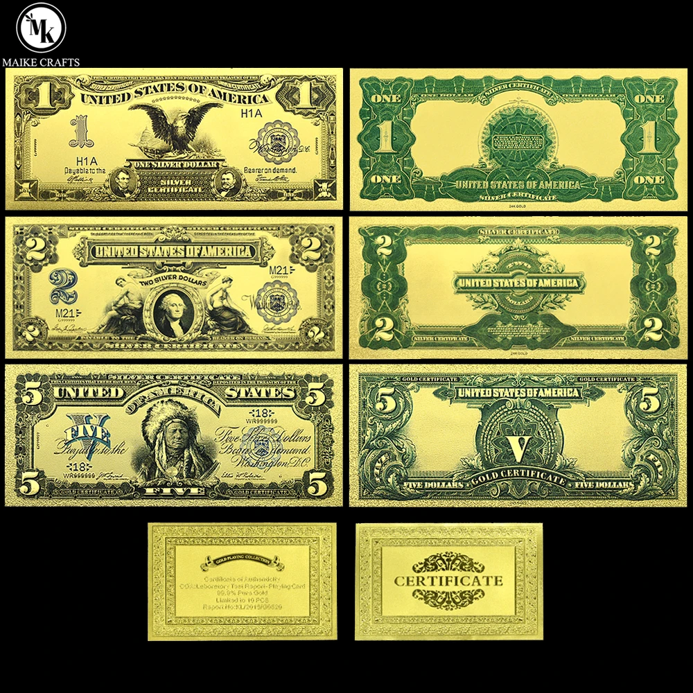 3 шт./компл. 1789 США 1 2 5 долларов банкнота из золотой фольги украшение дома