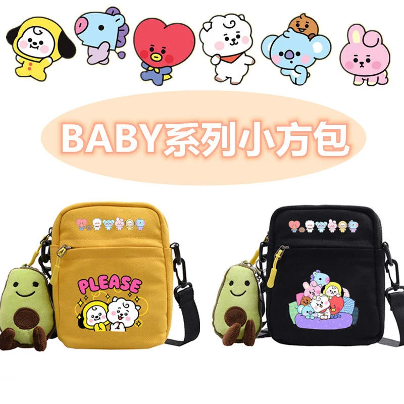 

Kawaii Bt21 цветная мультяшная квадратная сумка Холщовая Сумка модная Милая щенок пони Банни бисквит Коала на одно плечо диагональная сумка под...