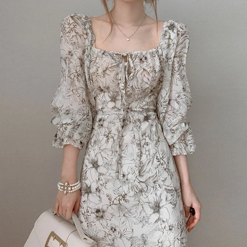 

Женское платье с квадратным вырезом Temeprament, элегантное приталенное платье с рукавами-фонариками и квадратным вырезом, весна-лето 2022