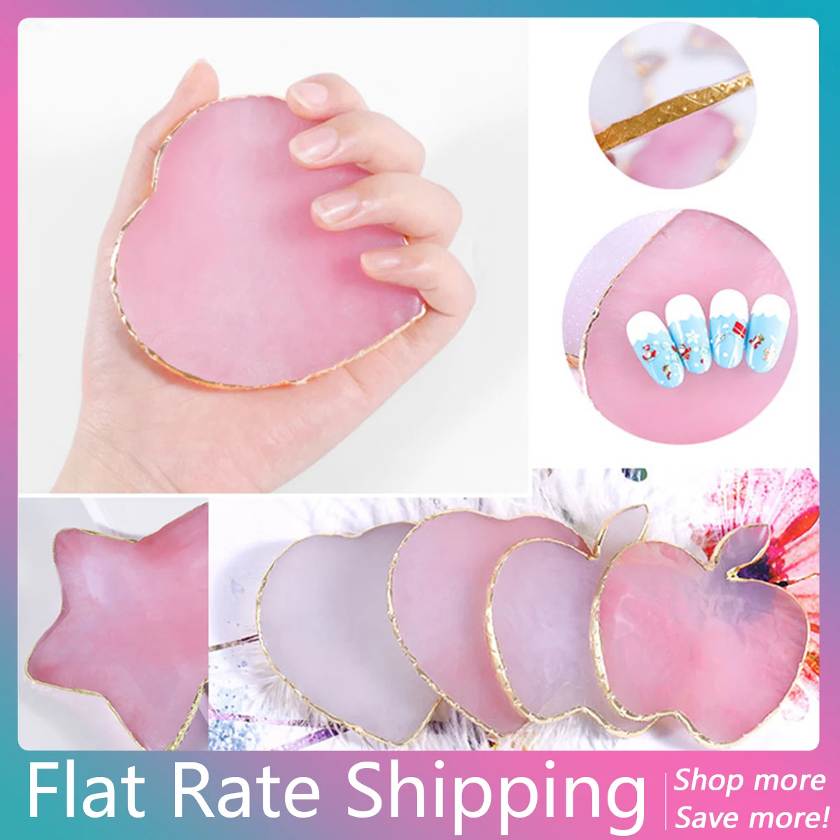 

Flat Rate Shipping 1 Piece Apple Heart Star Shape Resin Painting Palette Nail Tips Display Holder Golden Color Manicure Tools