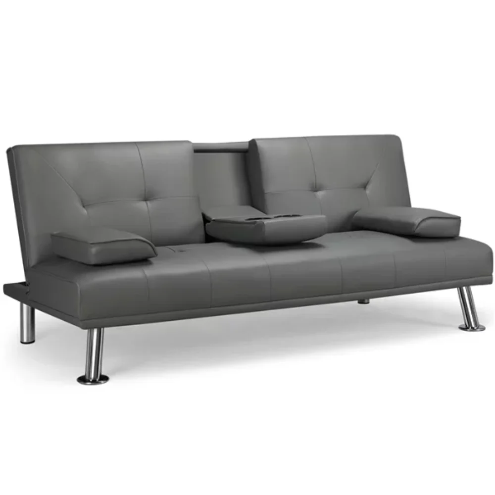 

Futon with Cupholders, Artificial Leather & Iron