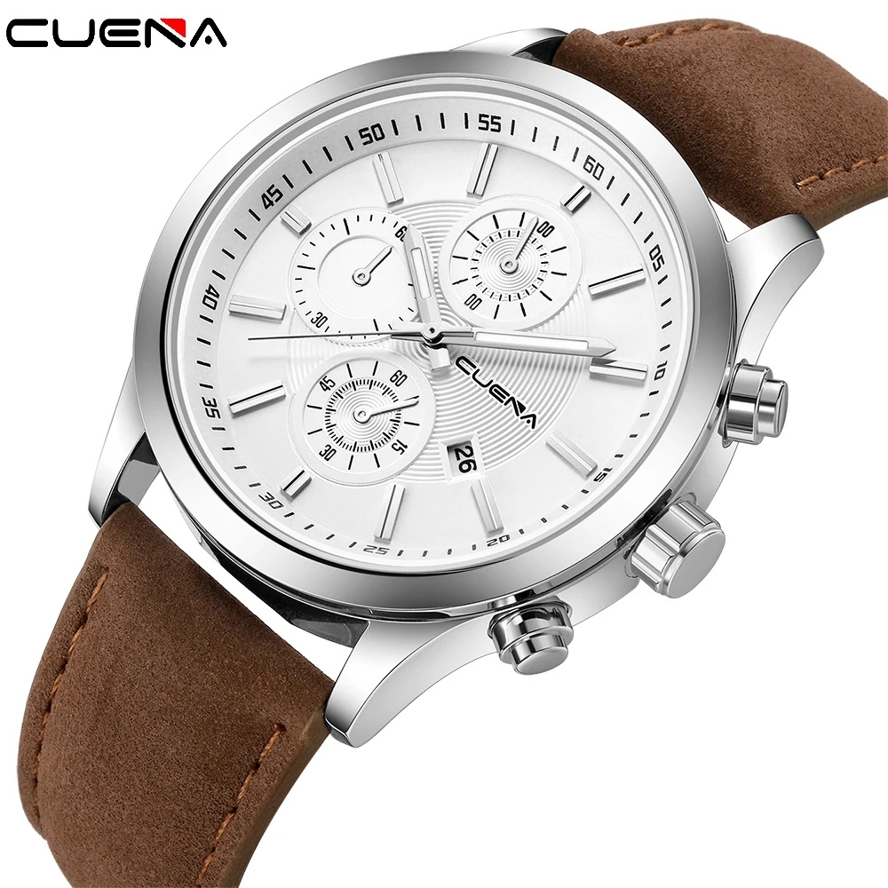 

CUENA 2019 новый relogio masculino часы Мужская мода Спорт Чехол кожаный ремешок наручные часы, кварцевые наручные Бизнес наручные часы reloj hombre