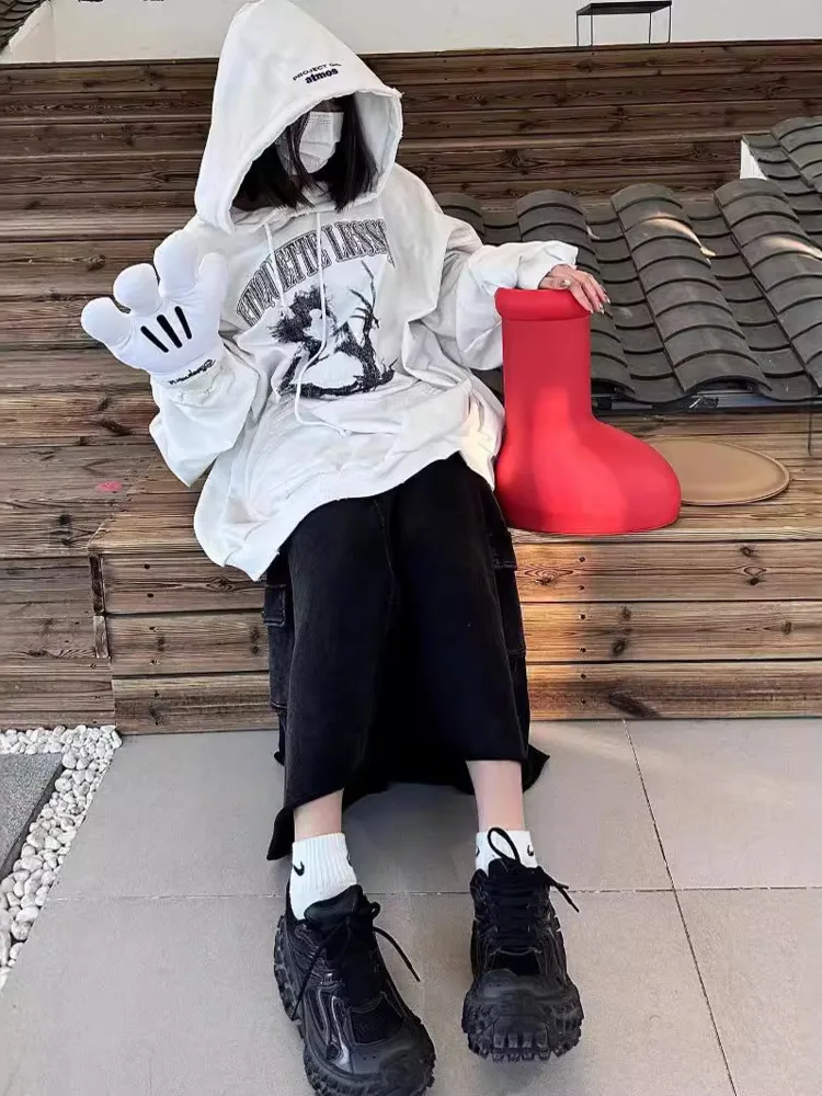 [BOMP] Эдвард Ножницы Черно-белая винтажная мужская толстовка с ручным принтом