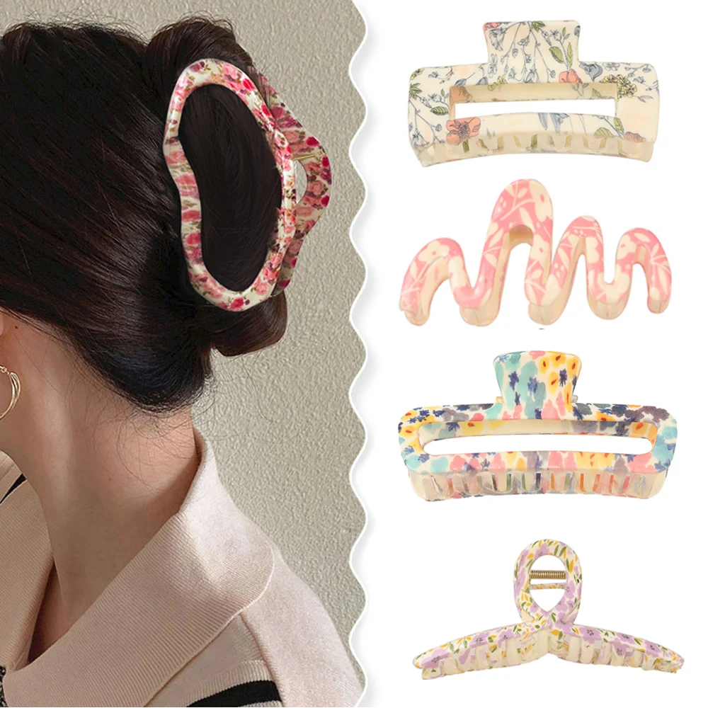 

Dopamine Color Clip Girl Y2k Wave Line Back Head Hair Claw Women New Plastic Pink Flower Hairpin Hair Claw Hair Accessories New