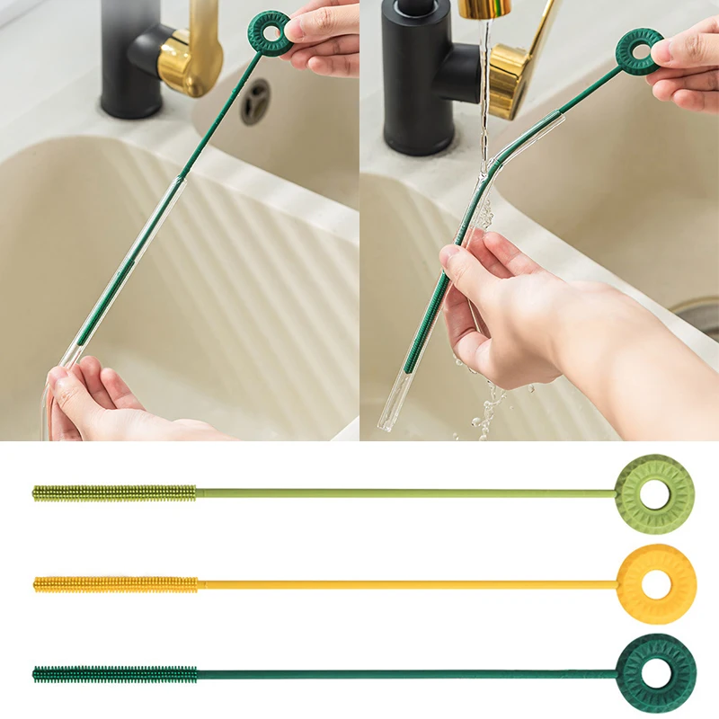 

Silicone Drinking Straw Cleaning Brush Soft Bendable Glass Tube Cleaner Brushes Reusable Long Handle Cleaning Brushes for Straws