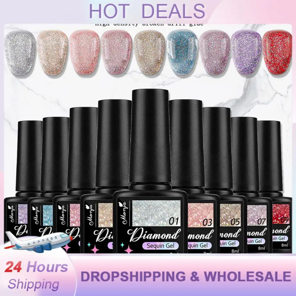 

Monja 8 мл блестящие бриллиантовые блестки, удаляемый замачиванием УФ-Гель-лак, Цветной Гель-лак для ногтей, лак для творчества и дизайна ногтей