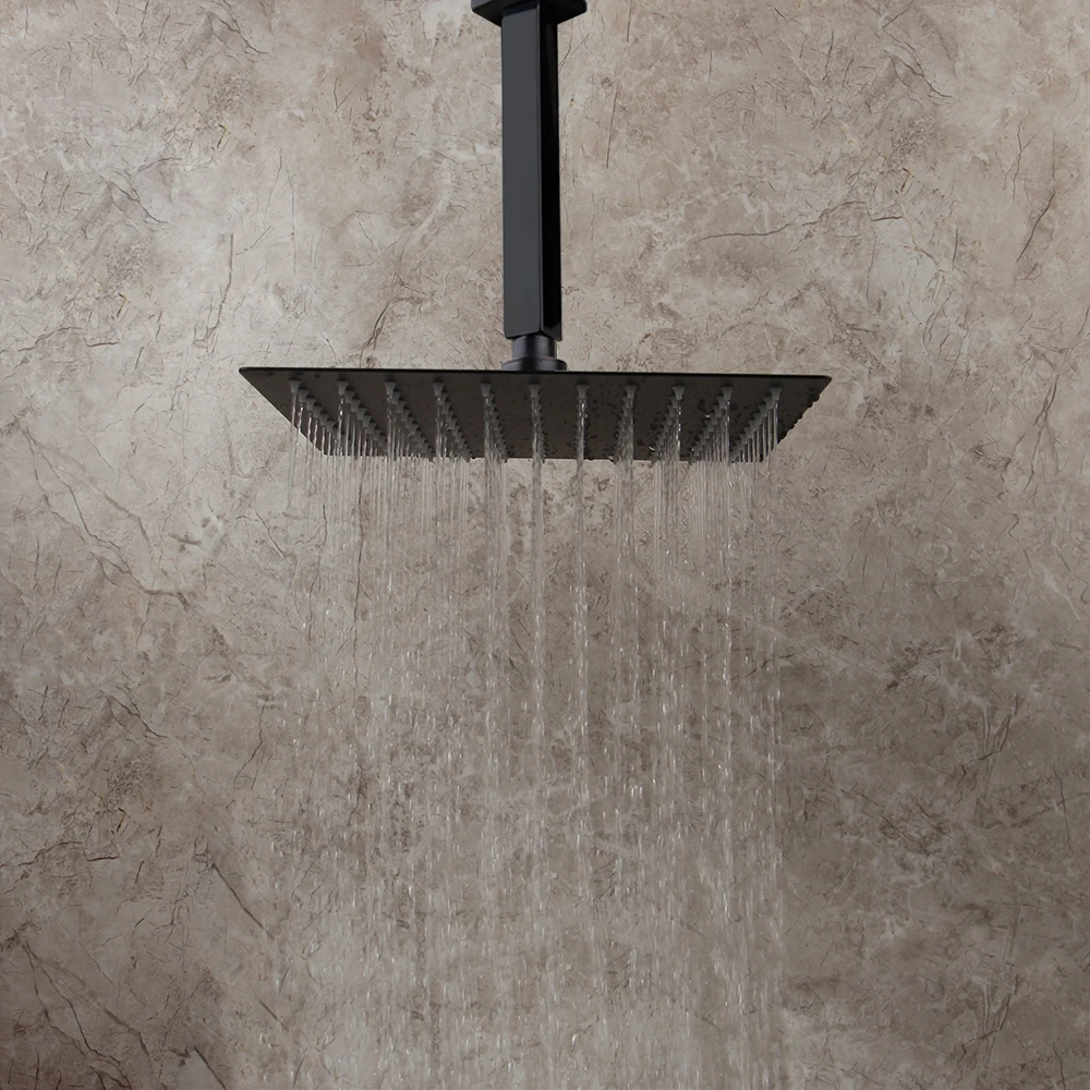 

Bathroom Square Shower Head With Tube Set Ceiling Mount Matte Black Grifo Ducha Shower Head Rainfall Spray Brass Mixer Tap