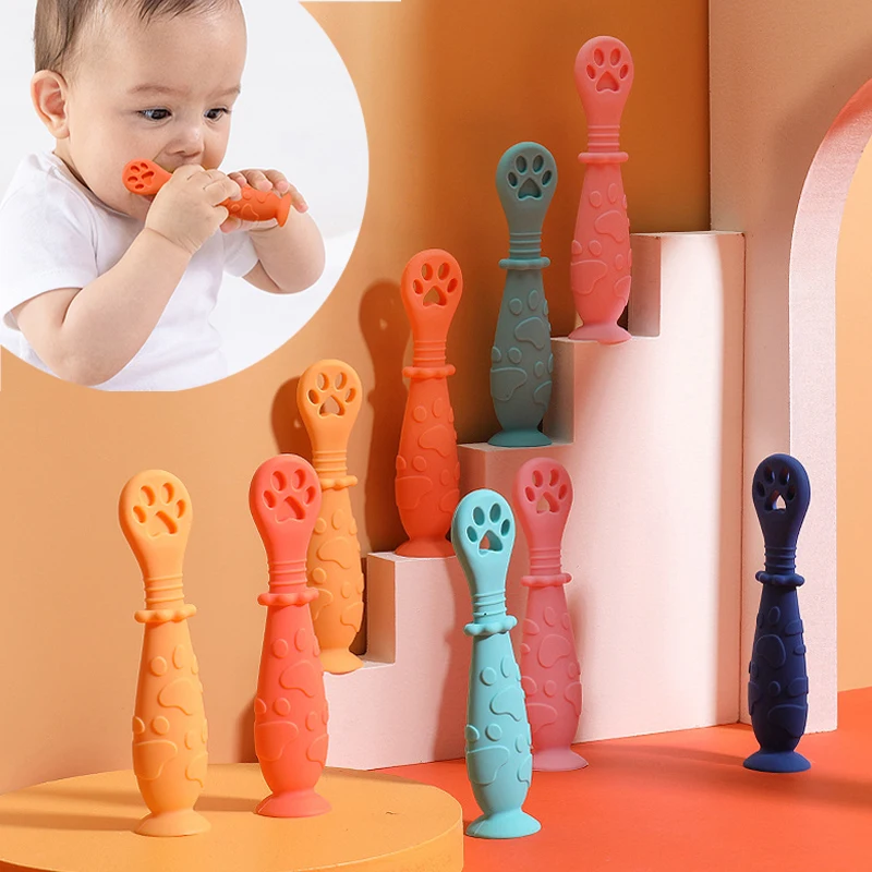 

1Pair Baby Feeding Spoon Tableware bebe Silicone Learning Solid Food Training Sucker Spoon Ustensiles Infant Toddler Dinnerware