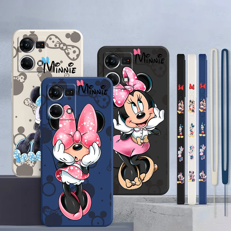 

Love Minnie Pink Liquid Left Rope Soft Phone Case For OPPO Reno 9 8 7 6 5 4 3 2 Z Pro Lite Snapdragon 4G 5G Cover Coque Capa