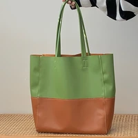 retro contrast color soft pu ladies tote bag 2022 new large capacity shoulder bag all match commuter magnetic buckle handbag