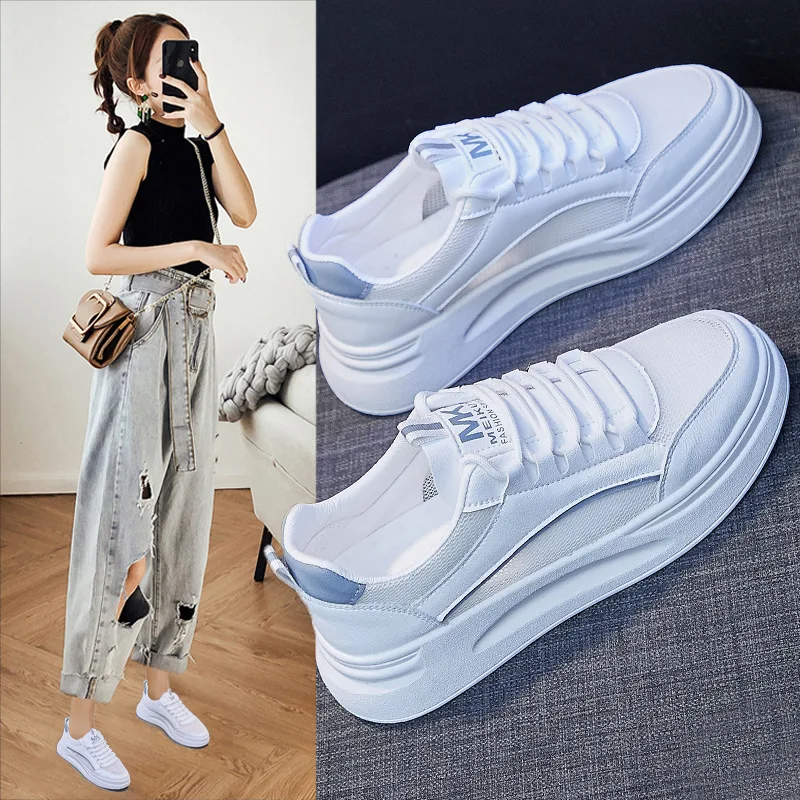 

Fashion Korean Version of The White Shoes Women's 2022 Spring New Breathable Student Running Shoes Thick-soled Casual Shoes35-40