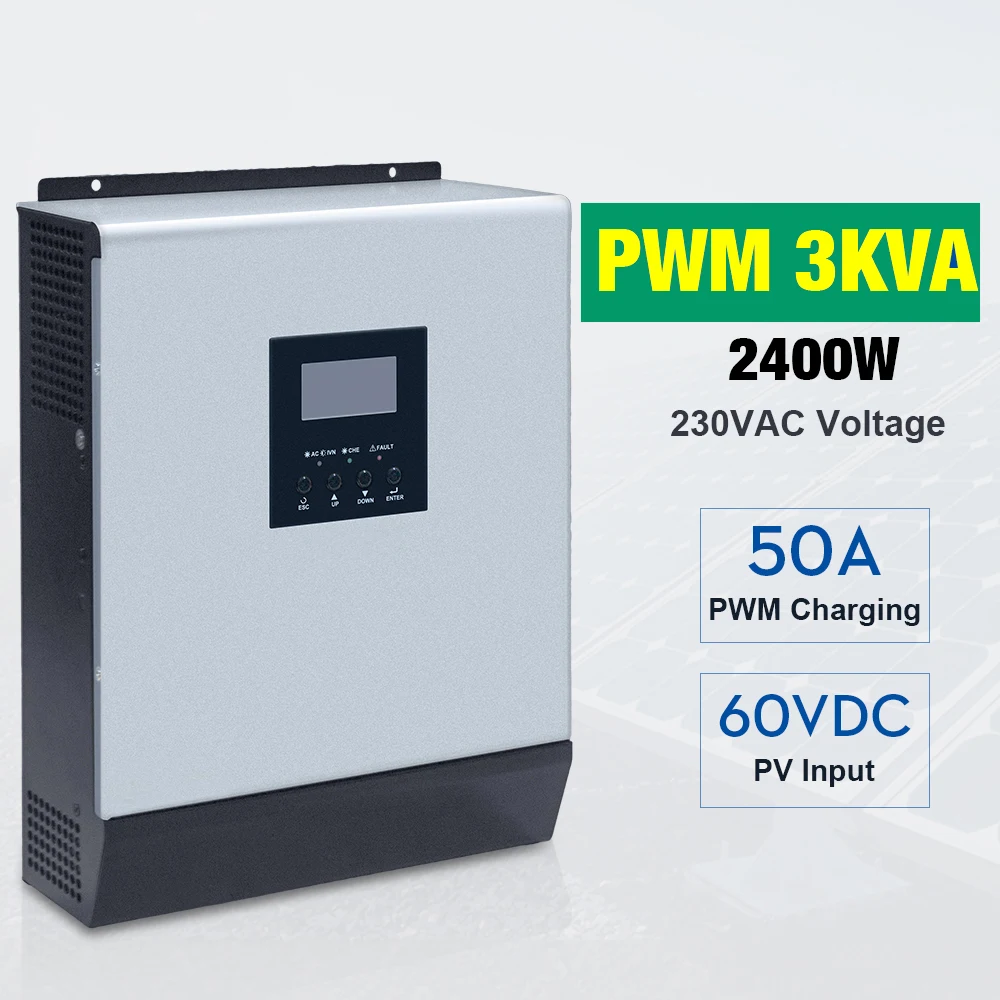 

3000VA 2400W Solar Inverter 24V 220V Hybrid Inversor Pure Sine Wave Built-in 50A PWM PV Charge Controller&AC Charger