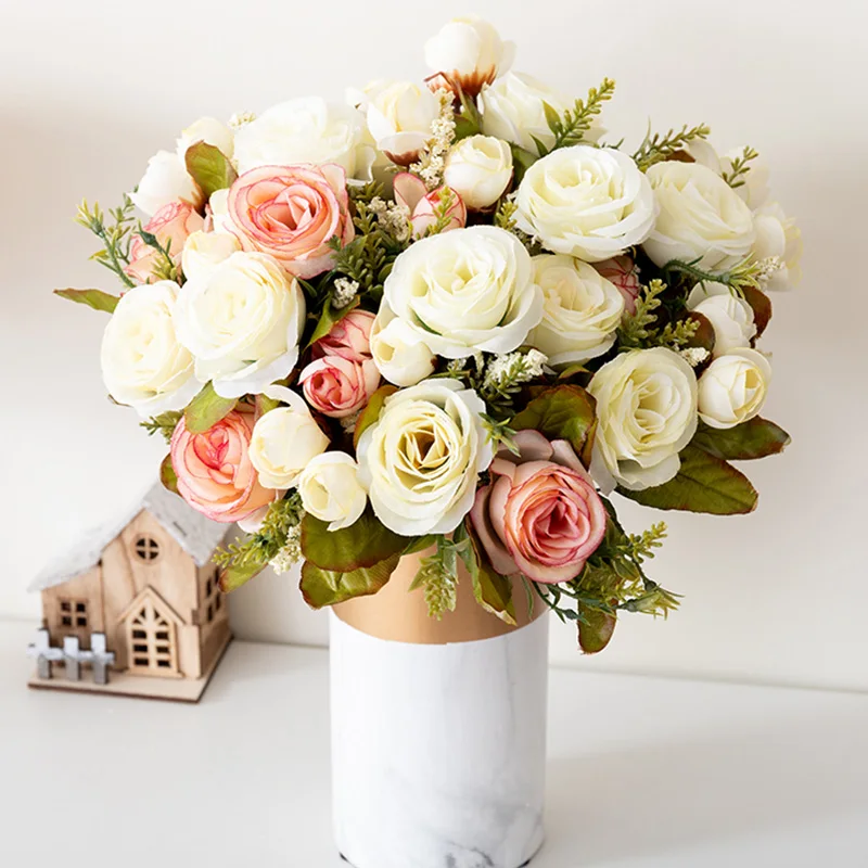 

30cm Silk Artificial Flower White Rose Wedding Party Decoration Bouquet Home Living Room DIY Simulation Fake Flower High Quality