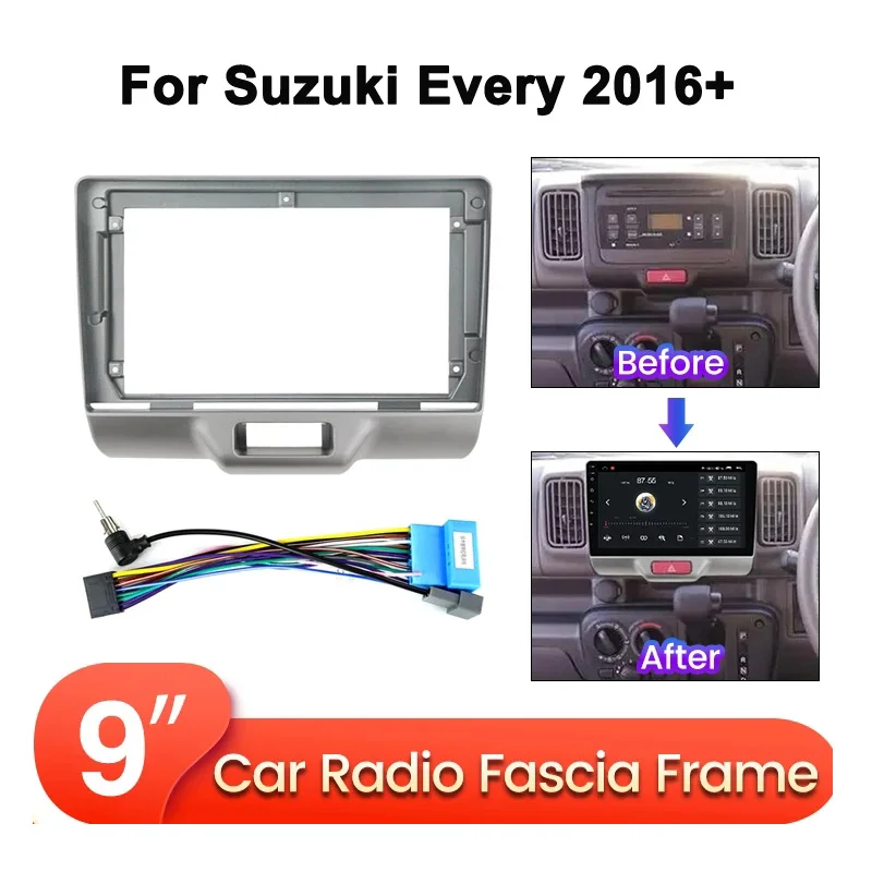 

9-дюймовая Автомобильная рамка, адаптер, Android, радио, аудио, приборная панель, комплект для SUZUKI each 2016-2020, автомобильная облицовка, кабель