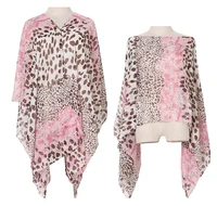 summer 2022 women sunscreen shawl leopard print imitation silk scarf shawl pearl buckle cloak lady poncho capes pink