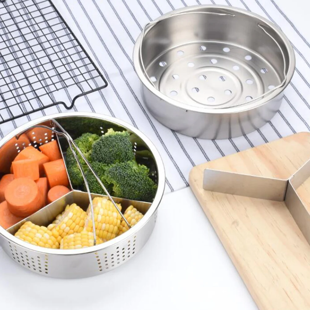 

1 Set of Pot Pan Cooking Stand Steel Dim Sum Steamer Double Handle Steamer Round Cooking Cooling Rack