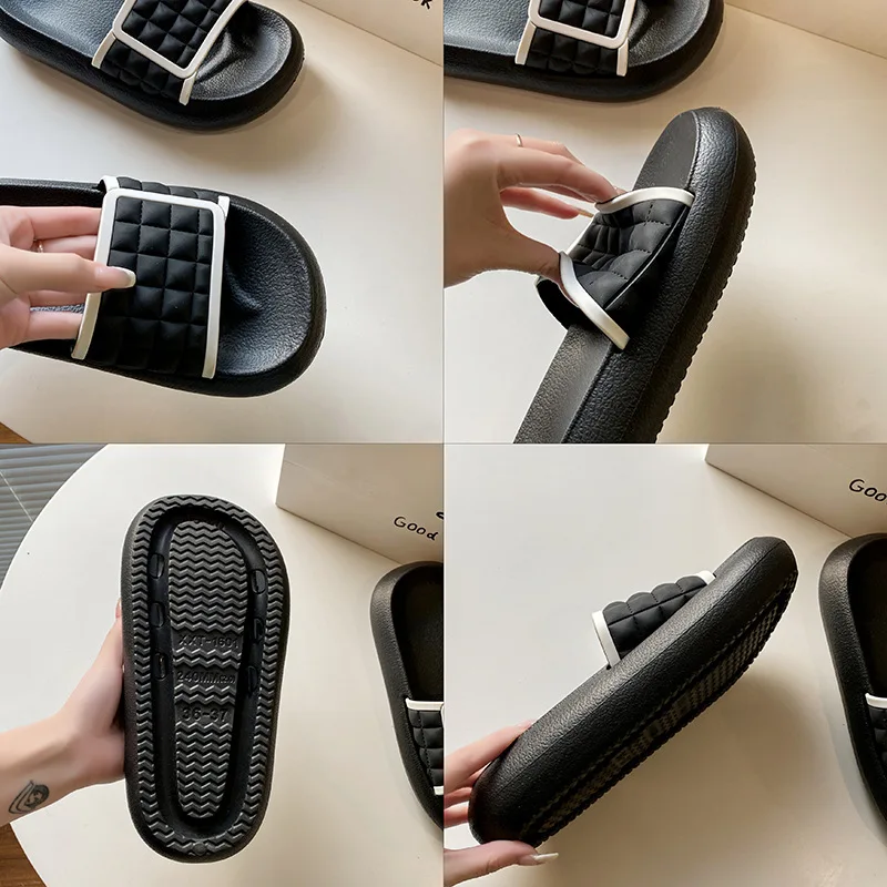 Summer Women Men Thick Platform Slippers Soft Checkerboard Non-Slip Indoor Outdoor Sandals Neutral Flat Flip flops Ladies Shoes