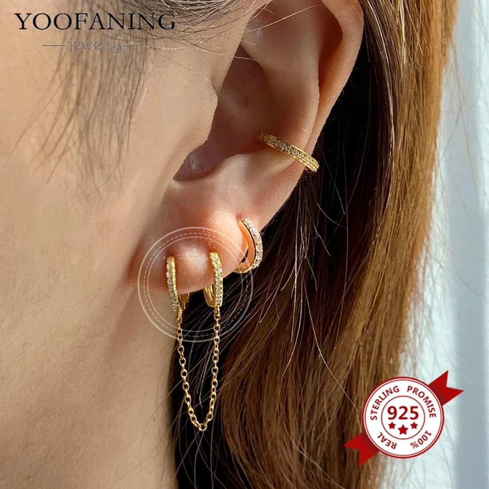 Серьги-кольца YOOFANING из стерлингового серебра 925 пробы с цветными цирконами и цепочкой-кисточкой, для женщин, с двумя отверстиями, ювелирные изделия A45 (art.: 3920d4e1dac9d) - 3920d4e1dac9d