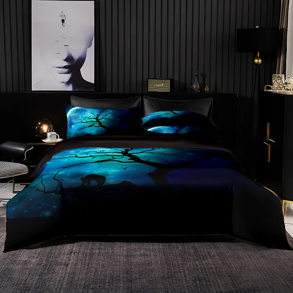 Beautiful Man In The Moonlight Pattern Набор пододеяльников для пуховых одеял 210x210 приятный кожи