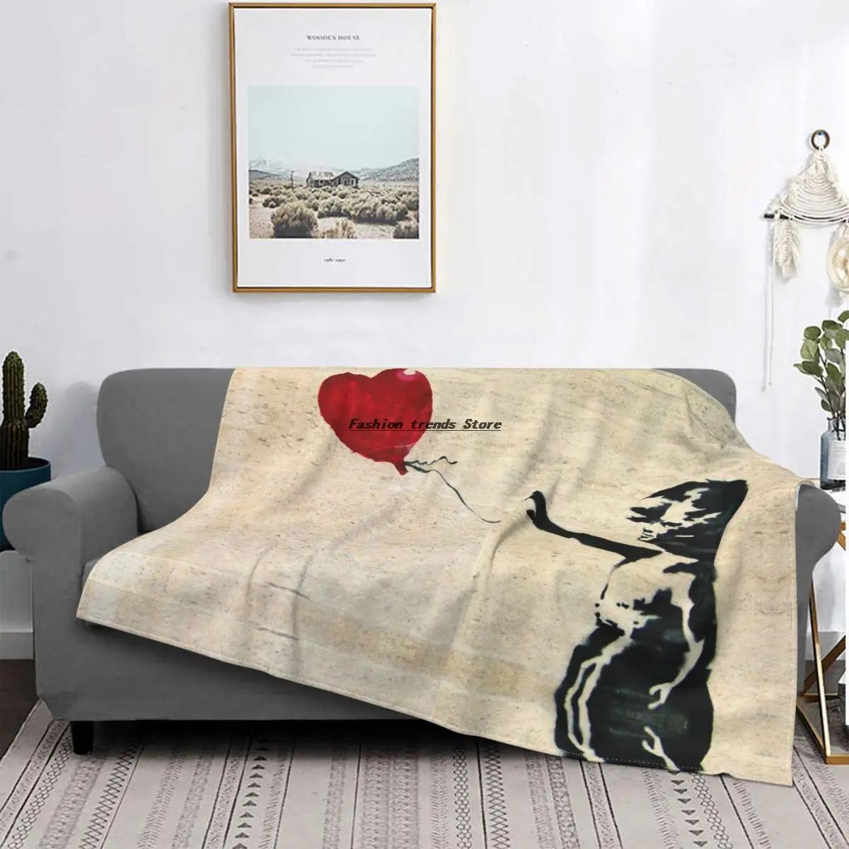 

Banksy's Girl With A Red Balloon Knitted Blanket Flannel Banksy World Peace Soft Throw Blankets for Bedding Couch Bed Rug