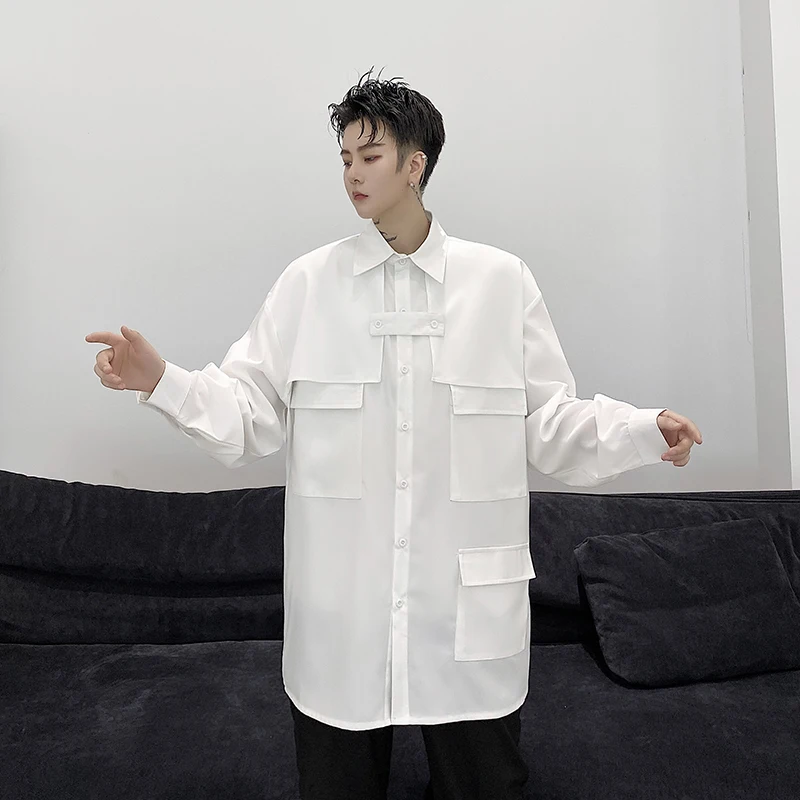 

Men's Fashion Punk Gothic Long Sleeve Loose Shirt Youth Causal Party Black Tops