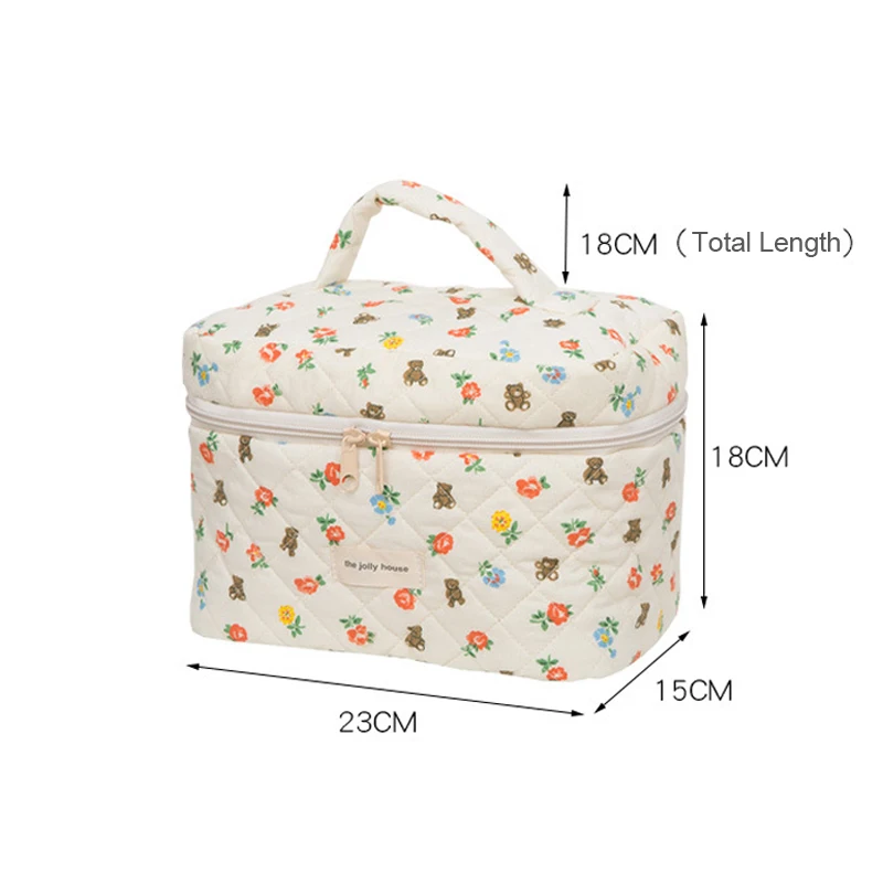 Косметичка Hylhexyr с маленьким медведем и цветком стеганый Хлопковый чехол сумка на