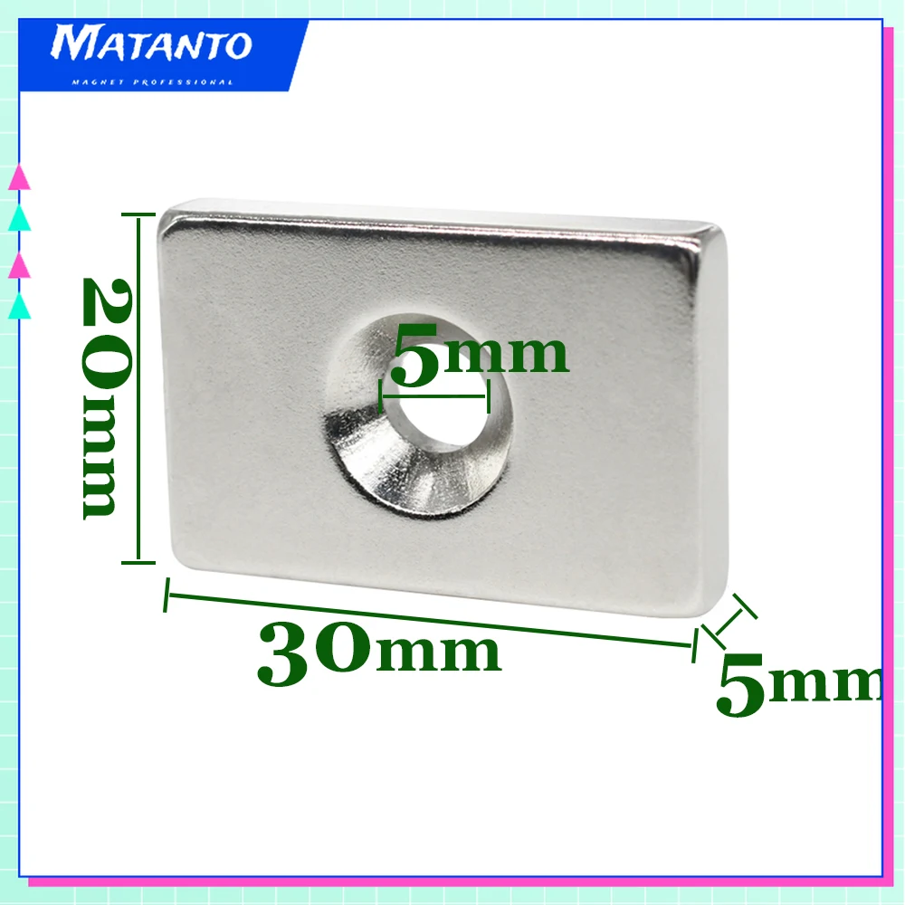 

2/5/10/15/20PCS 30x20x5-5mm Countersunk Square Search Magnet 30x20x5 Block Rare Hole5mm Earth Neodymium Strong Magnet 30*20*5-5