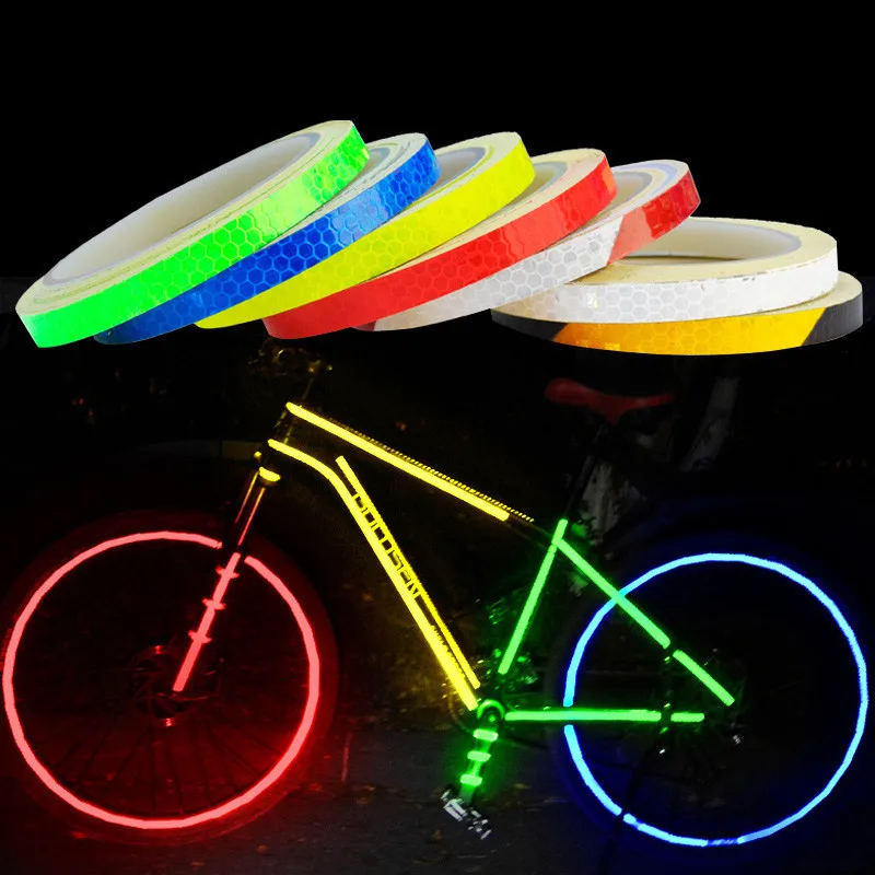 

1cm*8m Bike Stickers Reflective Tape Fluorescent Bicycle Strips Cycling MTB Tapes for Bicycle Helmet Motorcycle Scooter