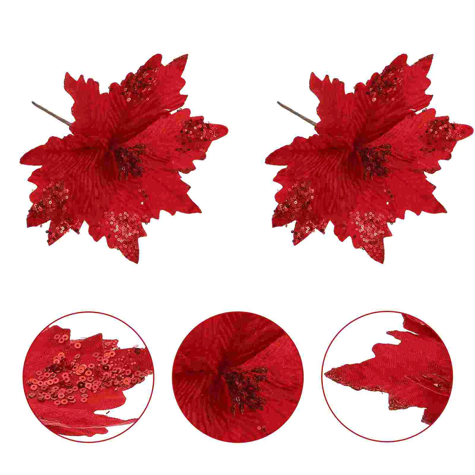 

2pcs Cloth Christmas Flowers Lifelike Artificial Cloth Flowers Adornment for Home