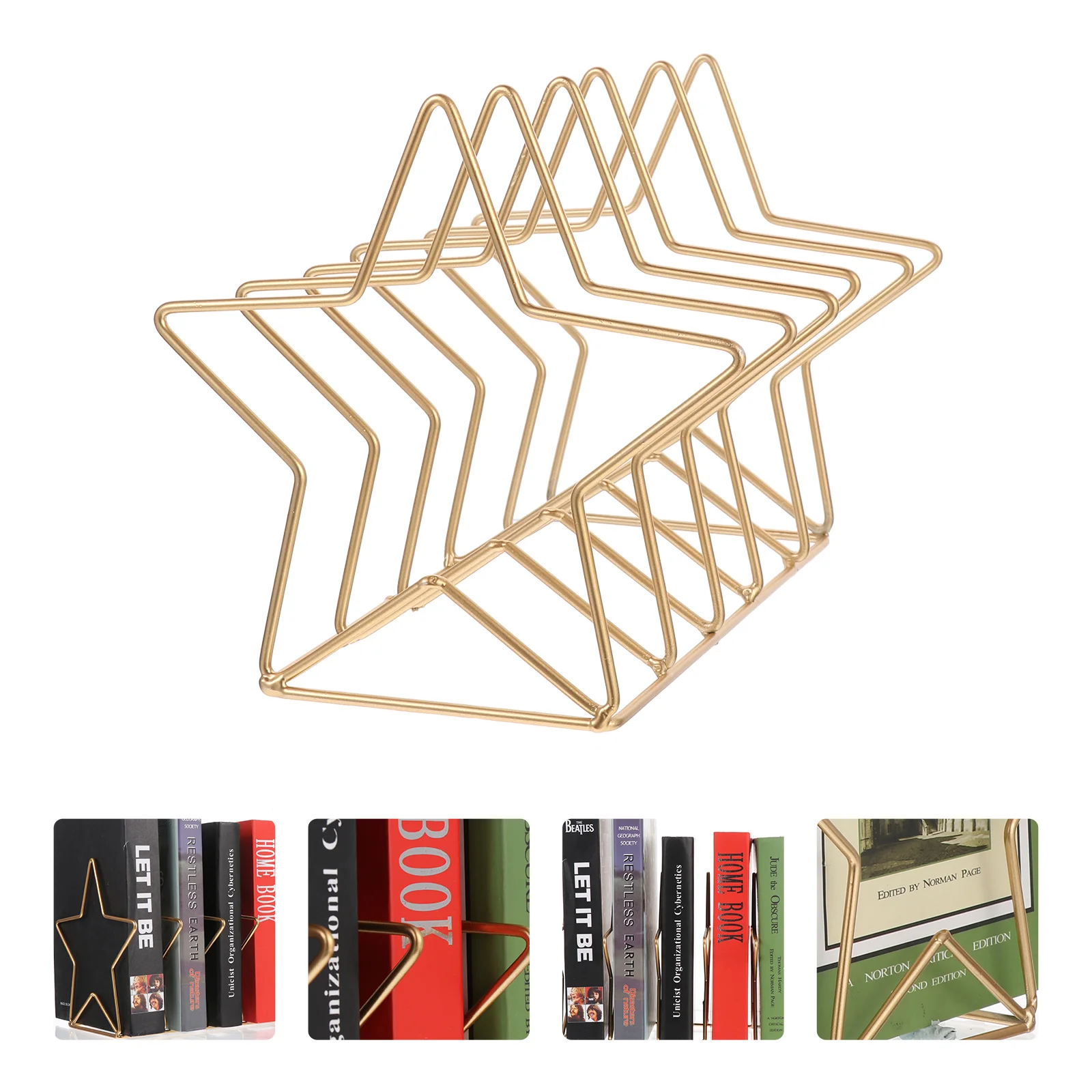 

Pentagram Bookshelf Office Ornaments Iron Wire Magazine Holder Metal Rack Decor For Offices Storage Holding Display Easel