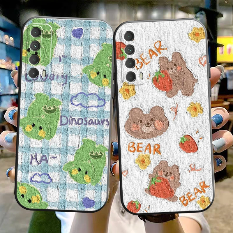

Oil Painting Cartoon Phone Case For Huawei Y7S Y9A Y6 2019 Y7P 2020 Y8S Y7 2019 Y9 2019 Soft Funda Carcasa Liquid Silicon Black