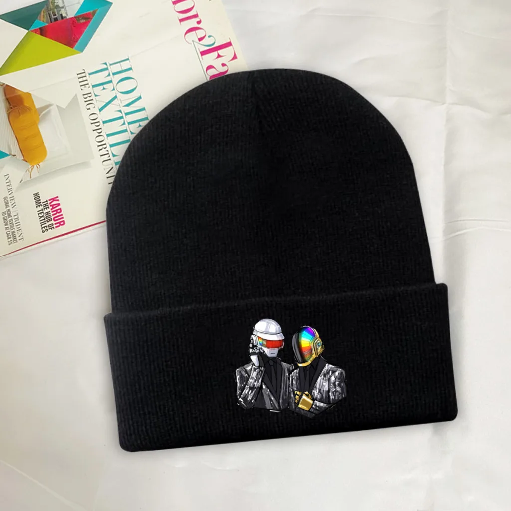 

Au Revoir Helmet Skullies Beanie Daft Punk Electronic Music Band Knitted Bonnet Adults Warm Caps Kawaii Brimless Elastic Hats