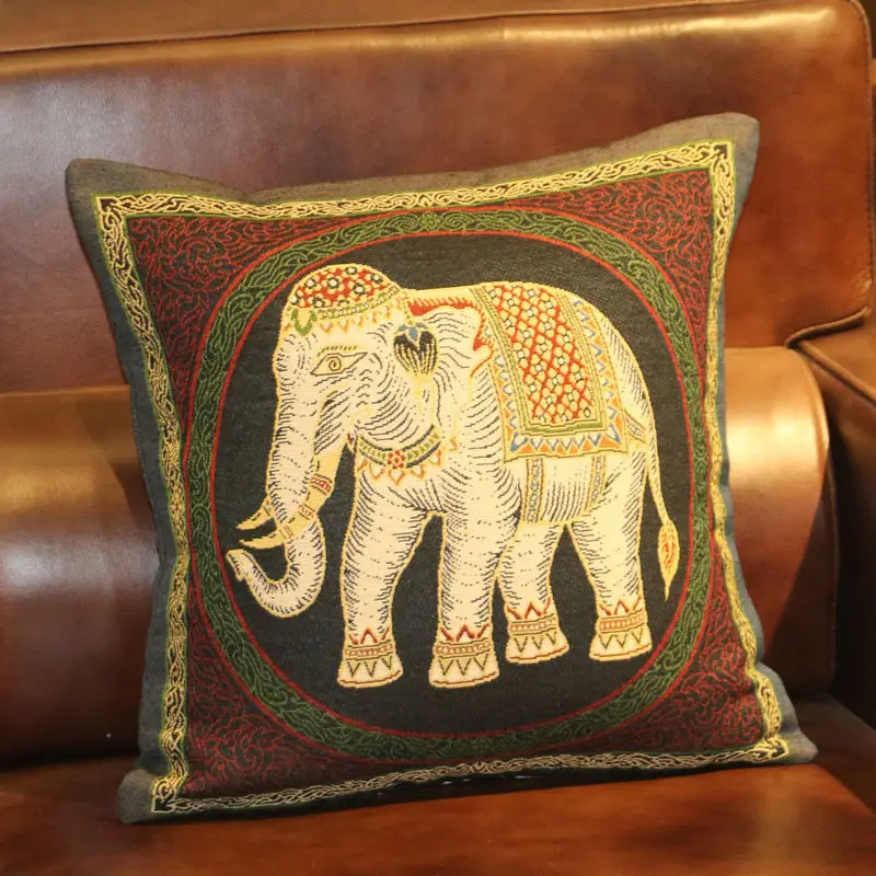 

Thai Style Pillowcase Creative Elephant Pattern Linen Double Sided 45*45CM Home Decor Luxury Vintage Sofa Jacquard Cushion Cover