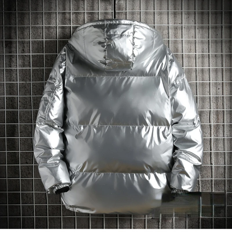 Men's Jacket Parkas Men's Winter Jackets Men's Cold Jacket Hooded Thickened Warm Reflective Bright Surface Down Cotton Korean