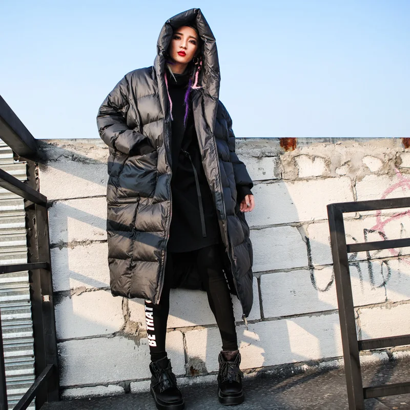 Coat Winter Loose Tooling Long Hooded Cotton-Padded Jacket New Padded Jacket Over The Knee Thickened Cotton-Padded Jacket Women