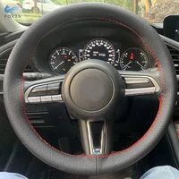 car steering wheel covers anti slip black perforated leather with red line braid on the steering wheel interior accessories 38cm