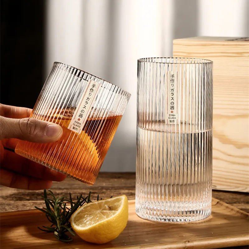 

1/2/4/6Pcs Vertical Stripes Ribbed Whiskey Glass Tumber Cup Heat Resistant Glasses Cup for Tea Coffee Spirits Mug