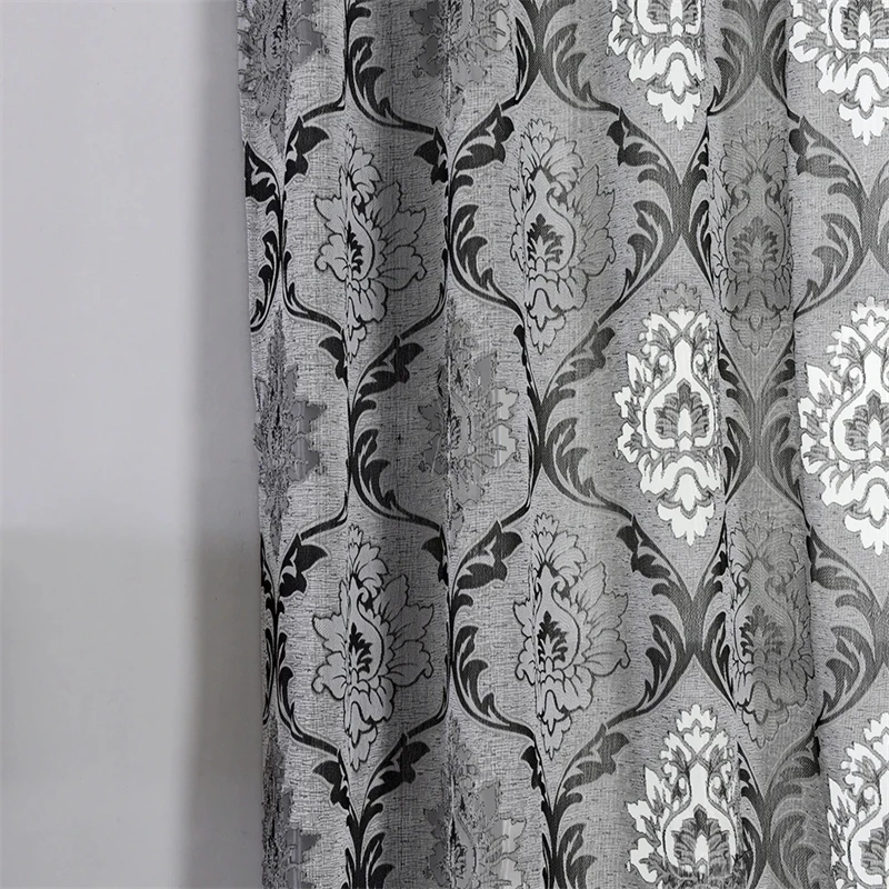 Европейская серая жаккардовая полая прозрачная тюлевая занавеска с цветочным