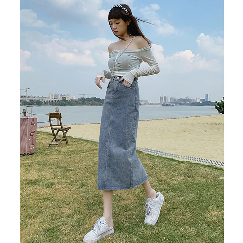 

ILARES Midi Skirt Korean Fashion Women's Summer Dress 2022 Elegant Women's Skirts Traf Y2k Clothes Kawaii Denim Vintage Clothing