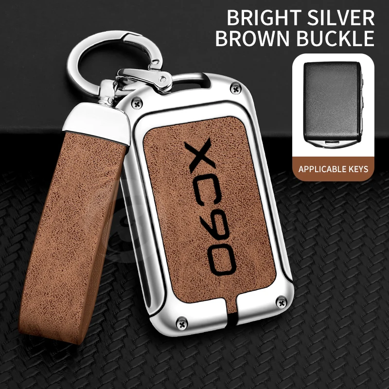 

Кожаный чехол для ключей от автомобиля из цинкового сплава для Volvo XC90, чехол для гриля, защитный чехол с логотипом, брелок для ключей, аксессуары для интерьера без ключа