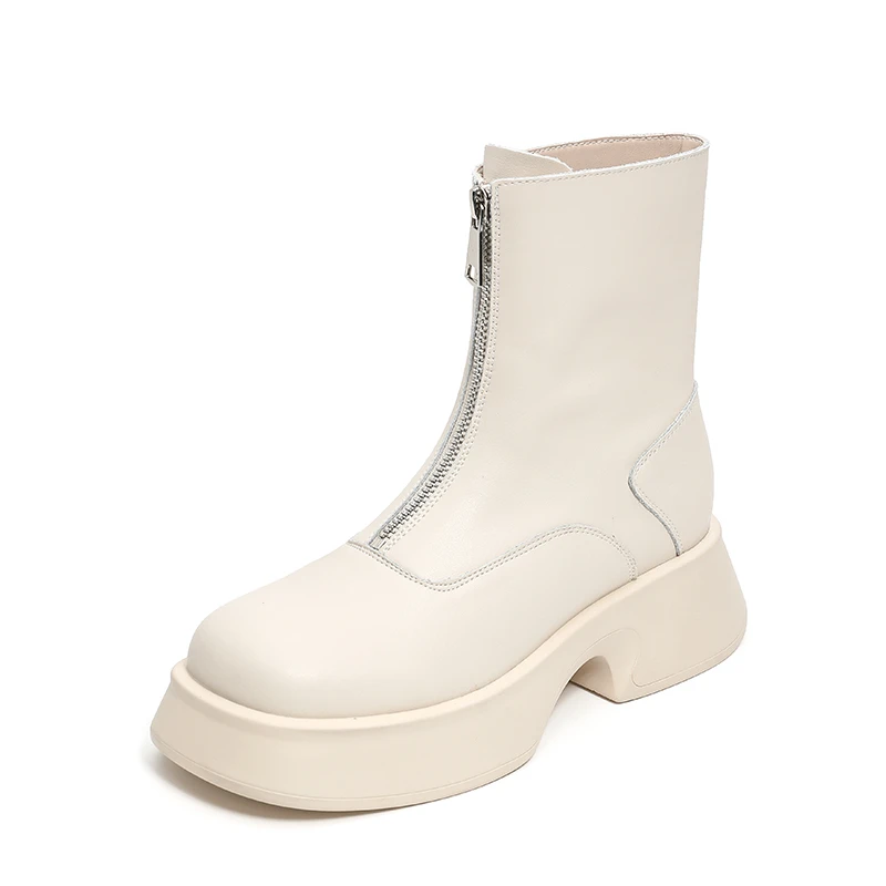 

Chelsea Boots Women Genuine Leather Fashion Fur 2023 Winter Boots Women Front Zipper British Style Women's Short Boots