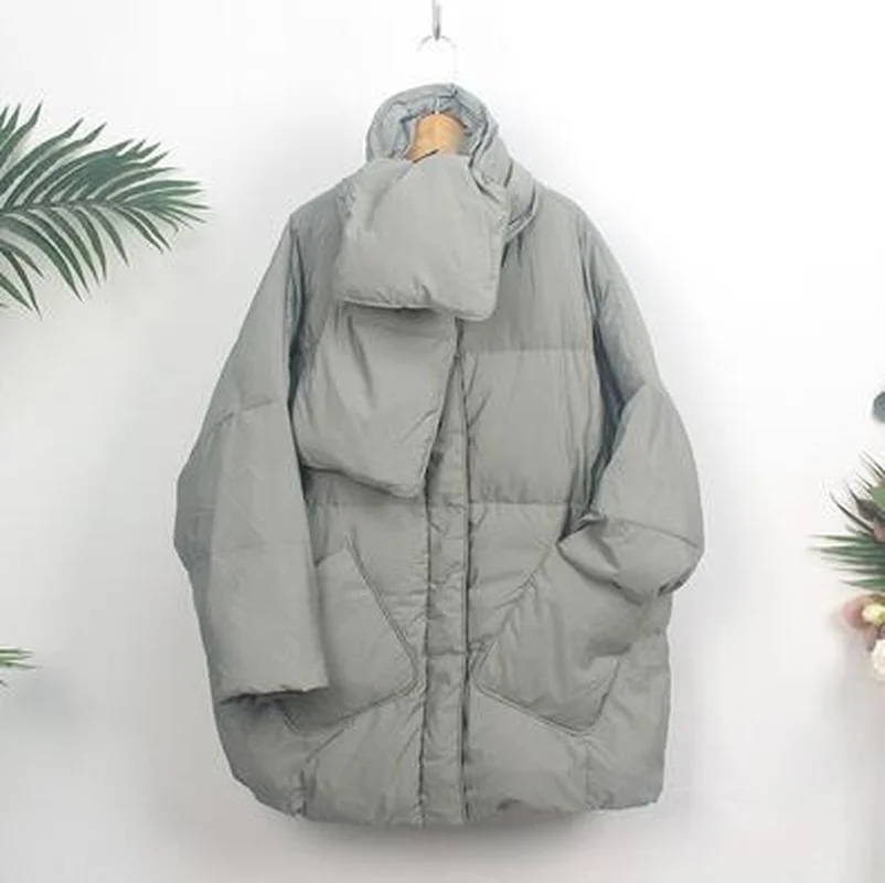 2023 Winter Scarf Jackets 90% White Duck Down Coats Overcoat Women O-Neck Loose Thick Parkas Female Warm Snow Outerwear Clothing