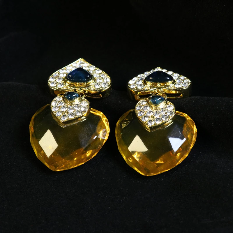 

Yellow Heart Earring Clip Rhinstone Luxurious Wedding Jewelry For Women