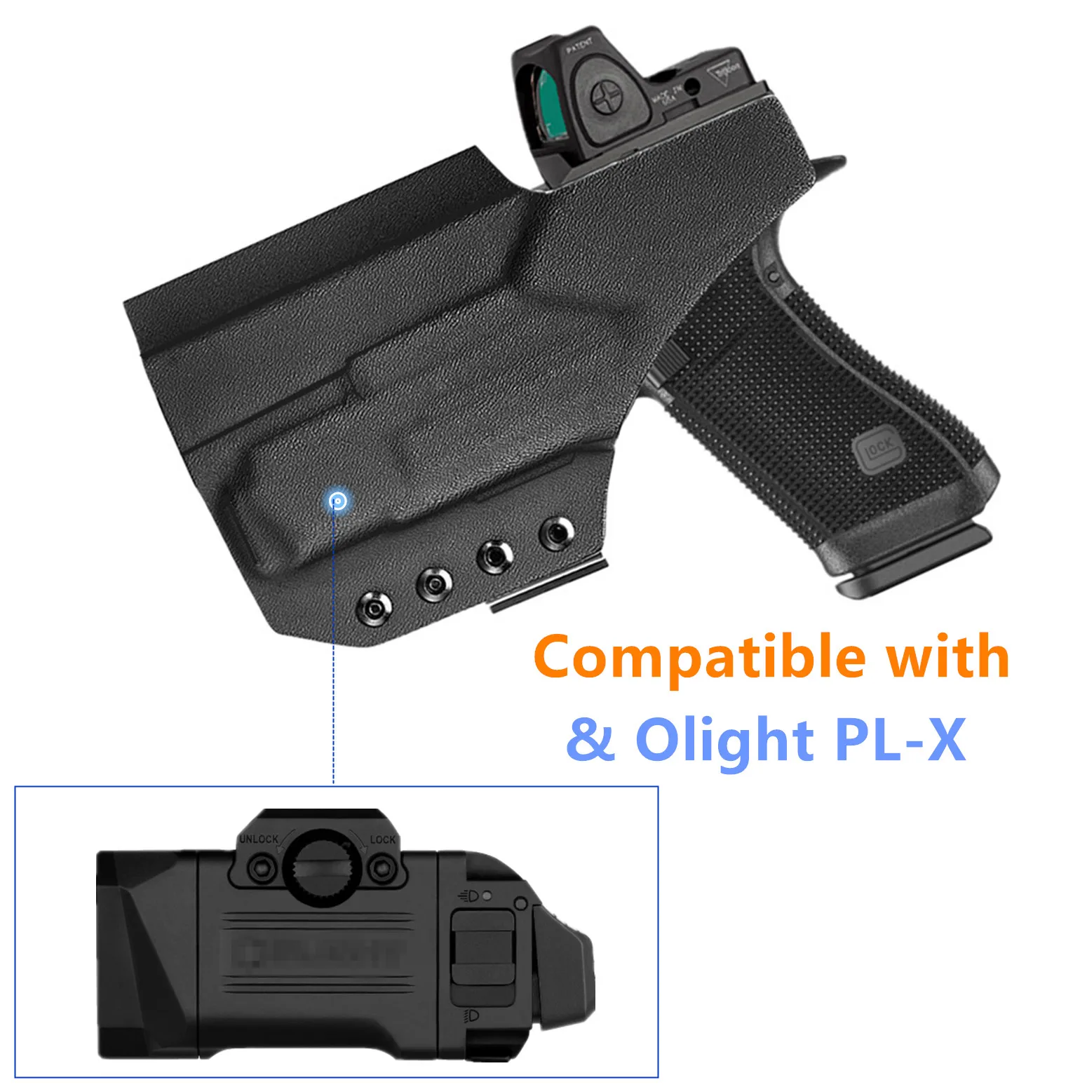 Фото Кобура Kydex PLX Light для Springfield 1911 DS Prodigy 4.25 дюйма с тактическим фонарем Olight PL X 1200 люмен №3